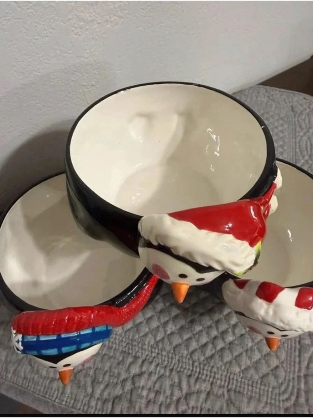 Festive Penguin Ceramic Bowl Set - Black & White
